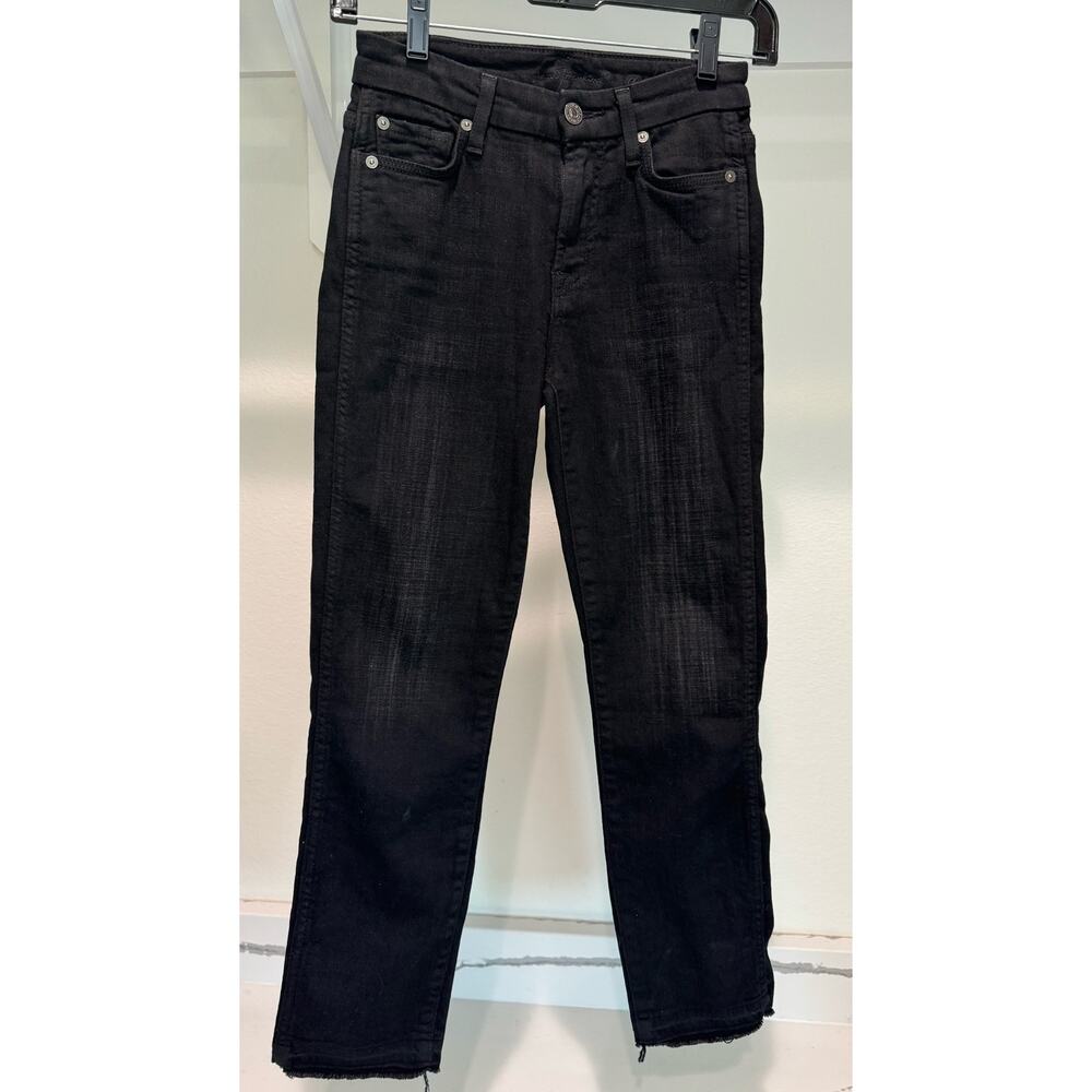 7 For All Mankind Ankle Straight Size 24 (0) Black Raw Hem
